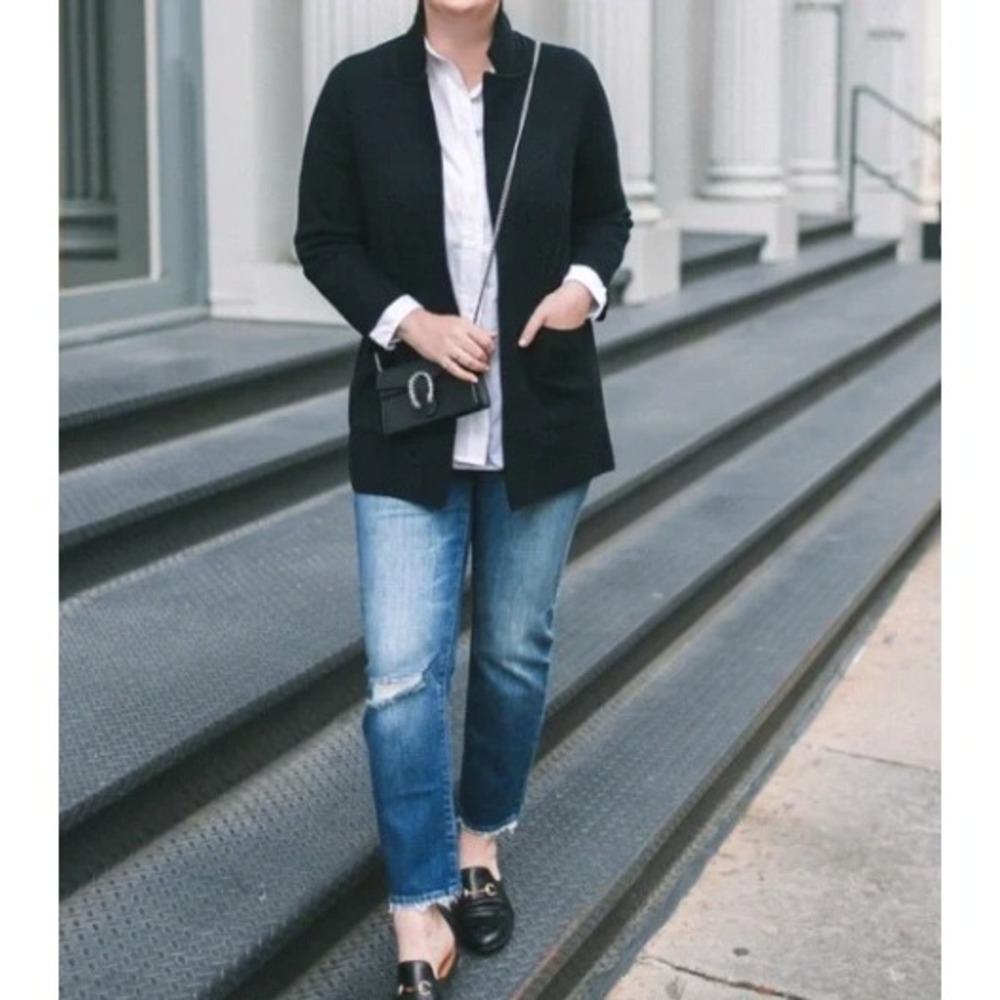 J.Crew Sophie Sweater Blazer Black Knit Button Front Jacket Small